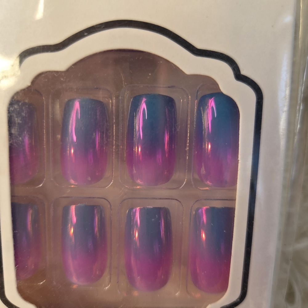 False Nails Gradient Purple Blue Medium Square Ombre - Picture 2 of 4